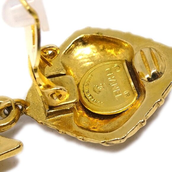 Chanel Bow Rhombus Dangle Earrings Clip-On Gold - Picture 4 of 4